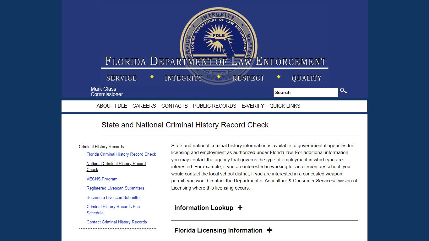 State and National Criminal History Record Check